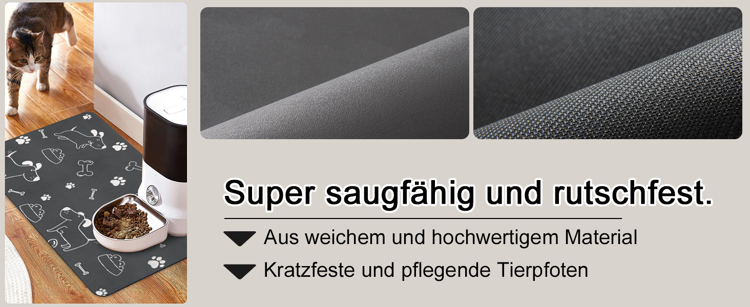 Підкладка під миску для собак та котів, нековзна, чорна 40x60 см, швидковисихаюча, легко миється