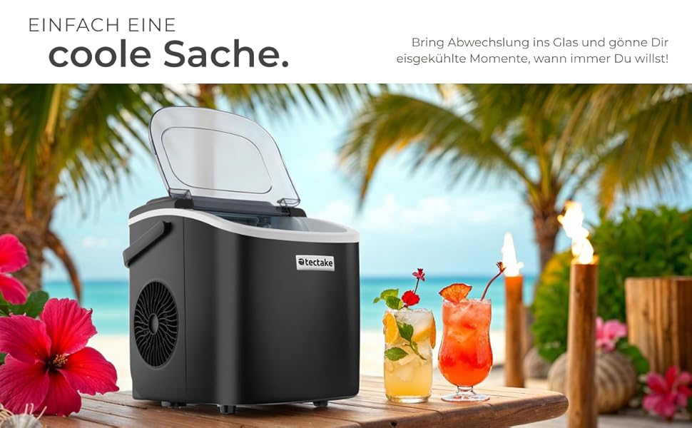 Машина для приготування льоду tectake® - швидке та зручне приготування льоду для дому та бару, чорний колір, 1,2 л, 12 кг/24 год, 2 розміри кубиків льоду, самоочищення, з лопаткою