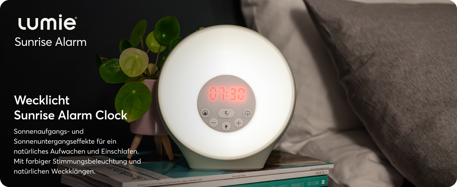 Світловий будильник Lumie Sunrise з ефектом сходу та заходу сонця, звуками та атмосферним підсвічуванням