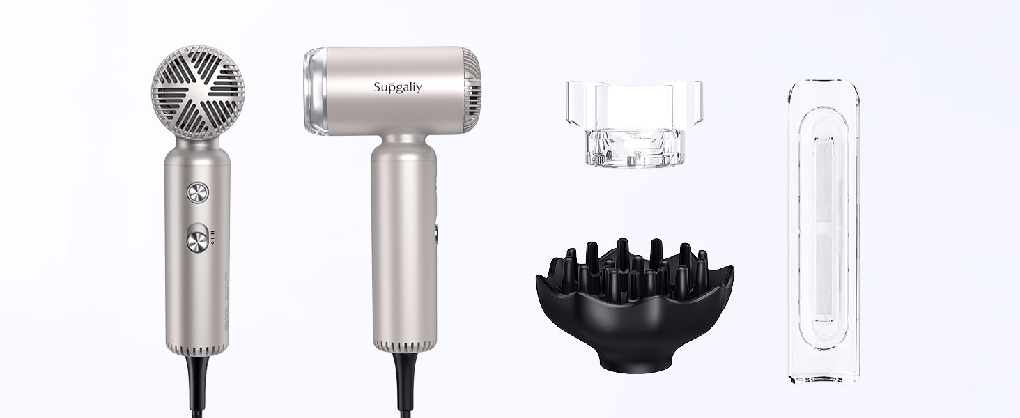 Золотистий фен Supgaliy з дифузором, іонізацією та 4 температурними режимами (1500W)