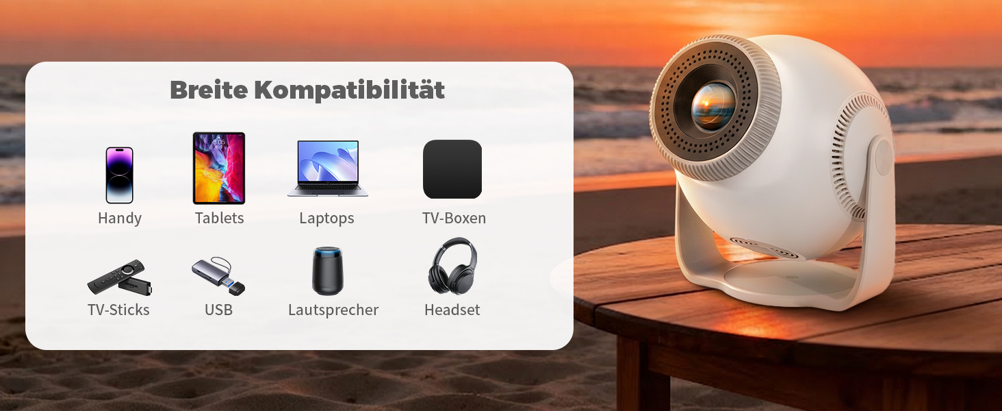 Міні проєктор Beamer TP360mini-400ANSI: 1080P Full HD, 480 ANSI Lumen, Android 14, WiFi 6, Bluetooth 5.4, 180° оберт, 4K декодування