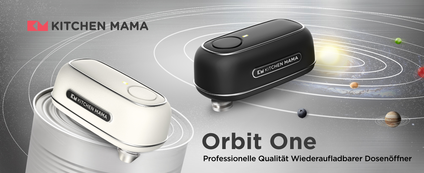 Електричний відкривач для консервів Kitchen Mama Orbit One, USB-C, автоматичний, професійна сталь, гладкий зріз, чорний