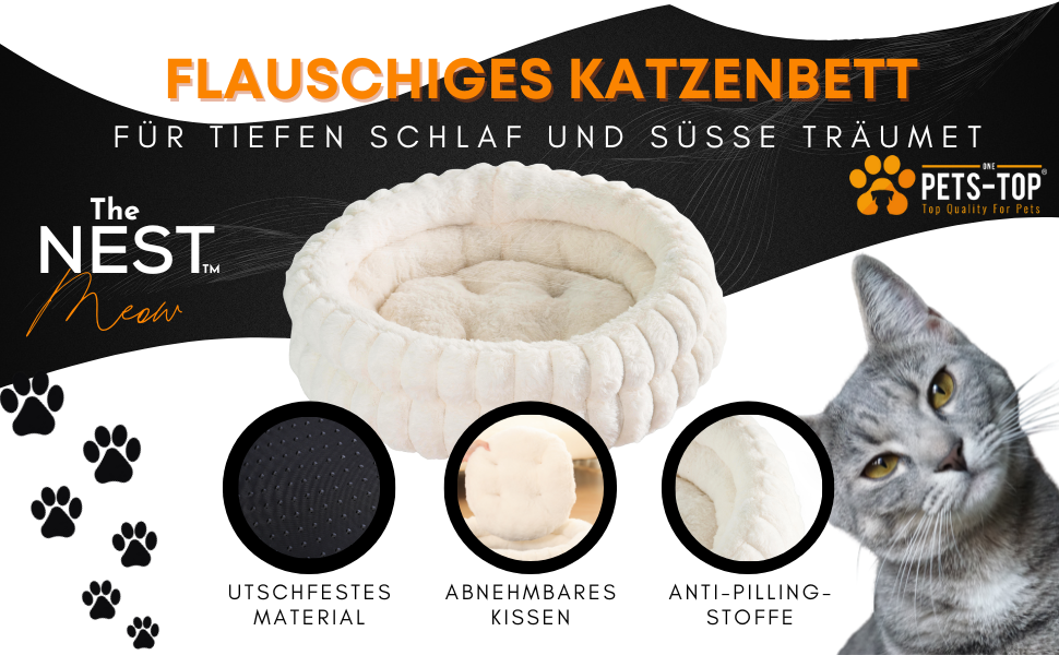 М'яке ліжко для кота з плюшу, кругле, біле, 60 см – зручний лежак для котів та маленьких собак