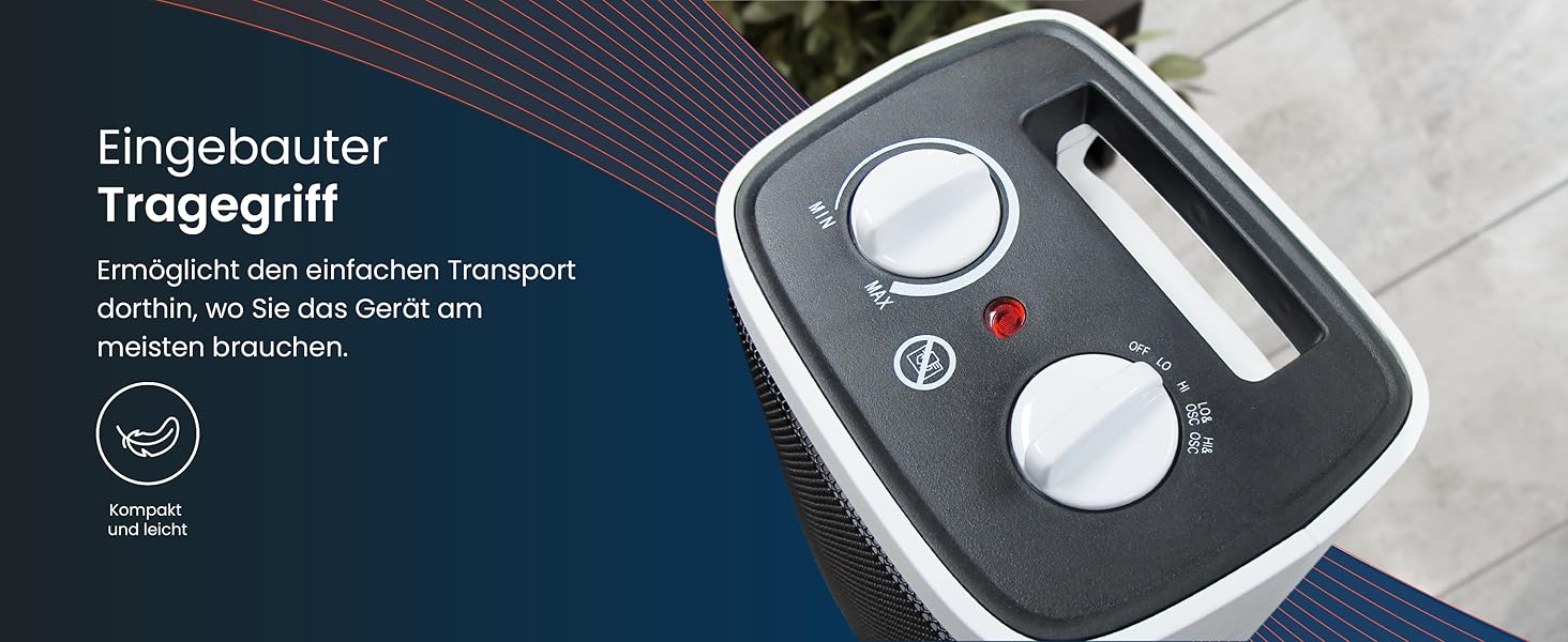 Про Breeze 2000W керамічний міні-нагрівач з автоматичною осциляцією, 2 режими, тихий, для вітальні, офісу, тераси - білий