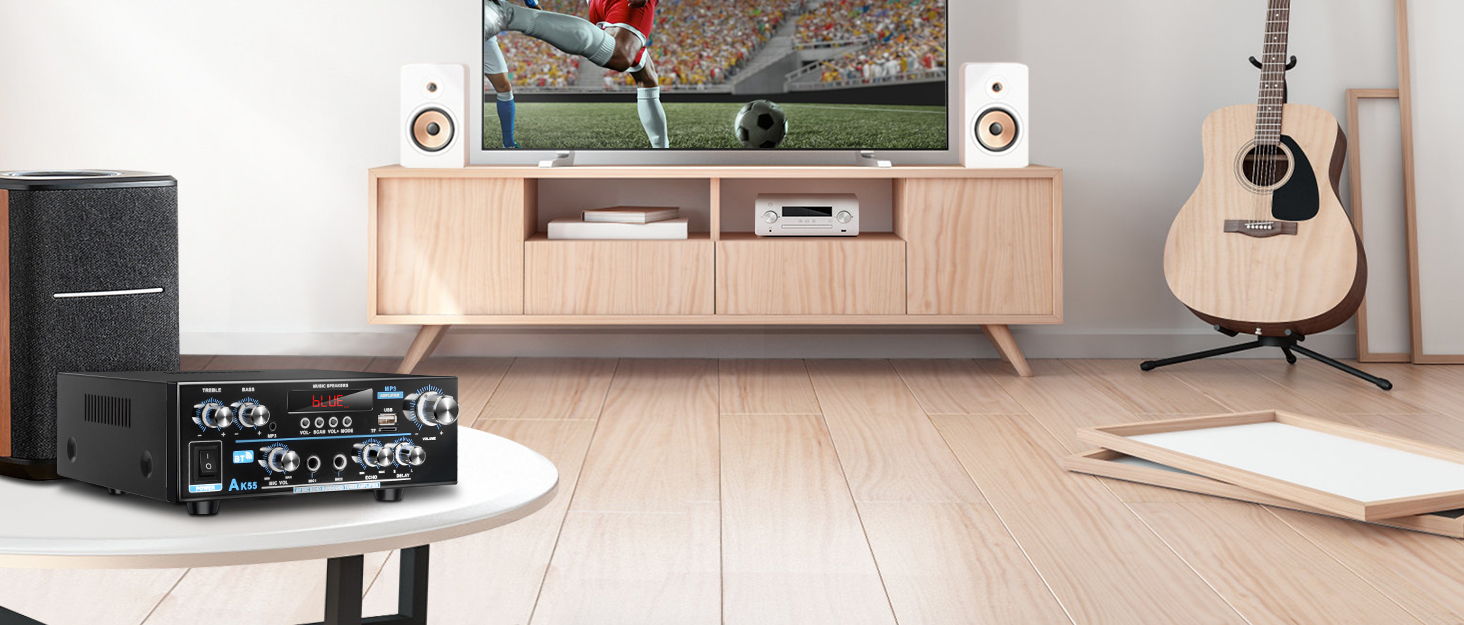 KKMOL AK45 Міні Hi-Fi стерео підсилювач Bluetooth, 400 Вт, 2-канальний, цифровий аудіо підсилювач з USB, SD, радіо, пультом, 12V/220V