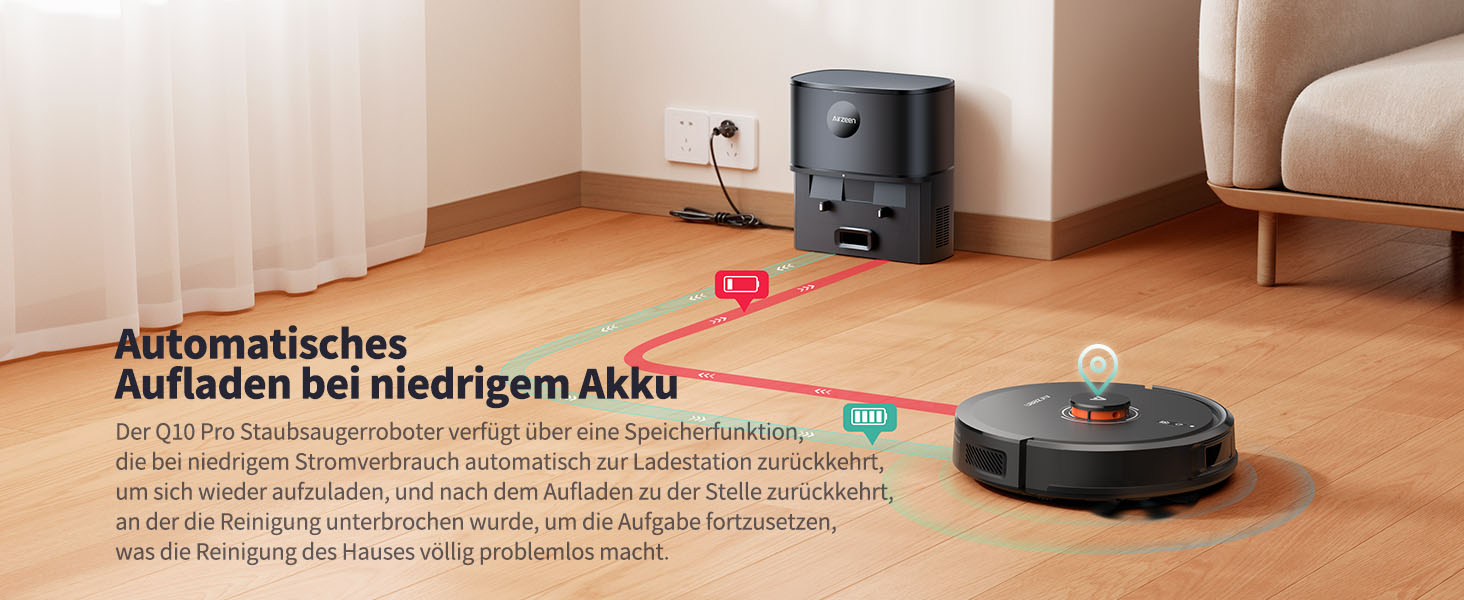 Робот-пилосос Airzeen Q10 Pro S з вологою, 6000Pa, LiDAR, керування через APP та Alexa, для дому, килимів, шерсті тварин, чорний