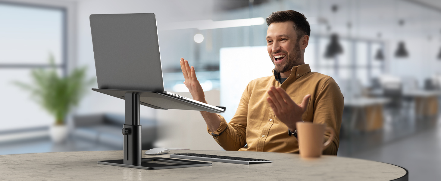 Adjustable Aluminum Laptop Stand - Ventilated Laptop Holder for 10-17 Inch Laptops, MacBooks, Dell, HP, Samsung, Acer - Silver