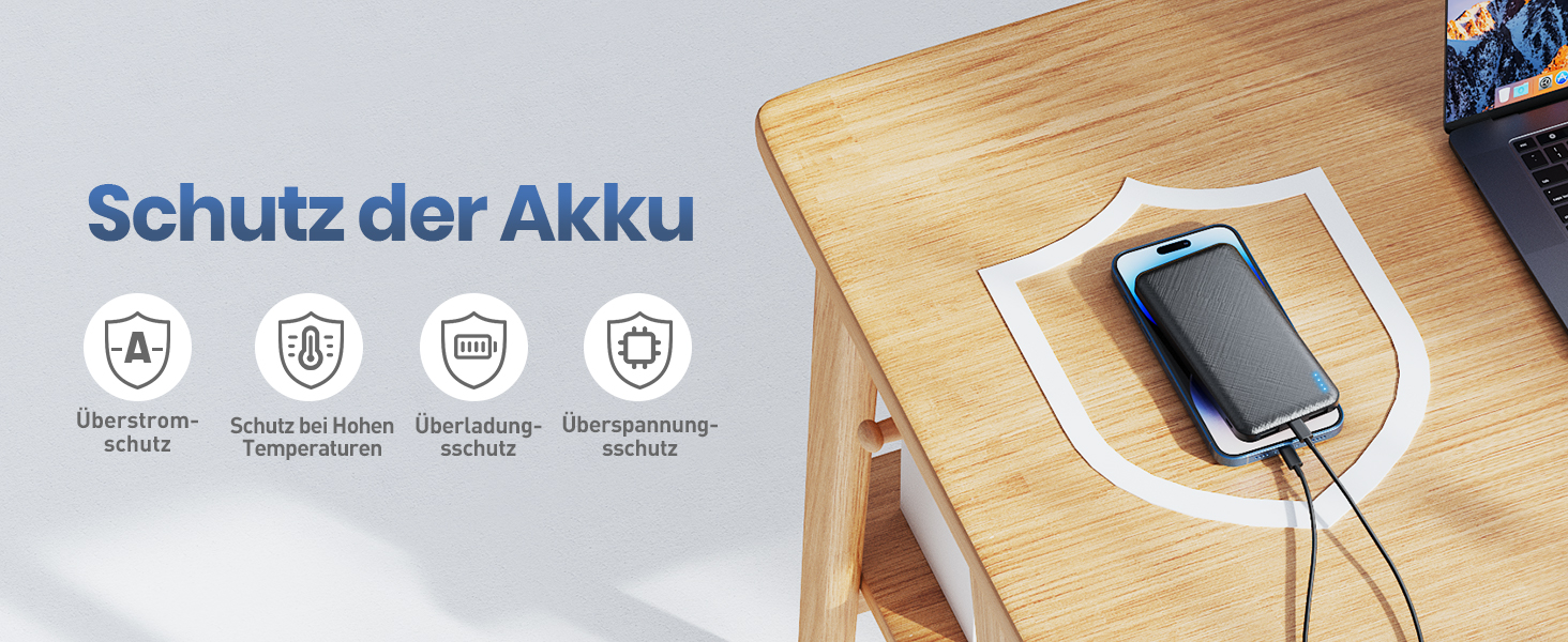 Портативний зарядний акумулятор Power Bank 10000mAh, ультратонкий, з USB-C, 2 USB виходи, сумісний з iPhone, iPad, Samsung, AirPods