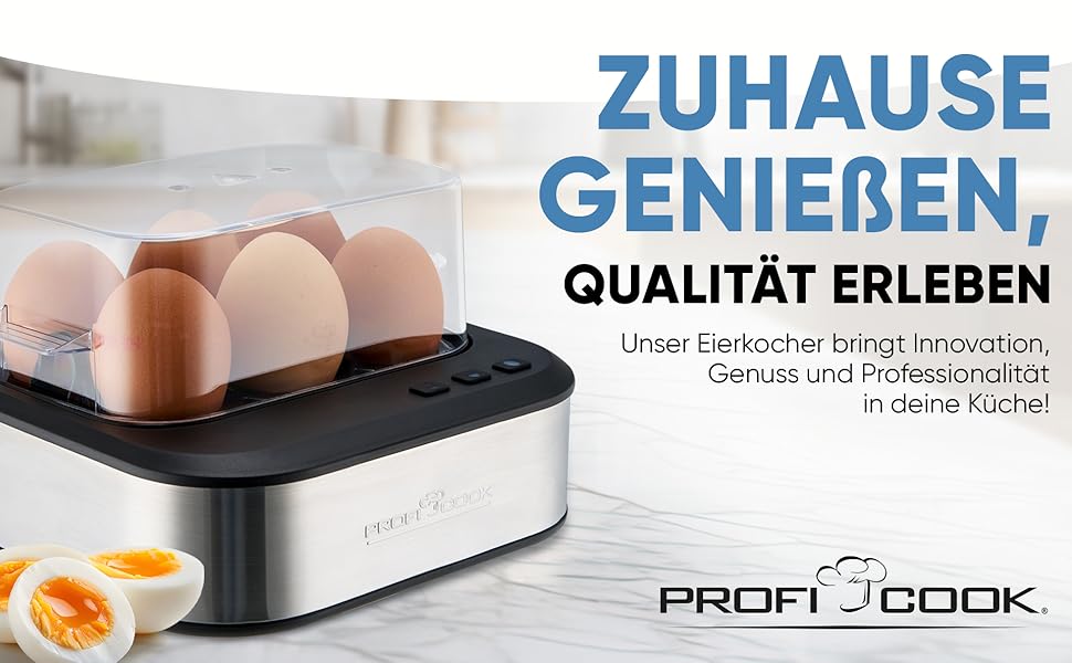 Електричний яйцеварка ProfiCook PC-EK 1276: 6 яєць, 3 ступені нагріву (м'який/середній/твердий), нержавіюча сталь