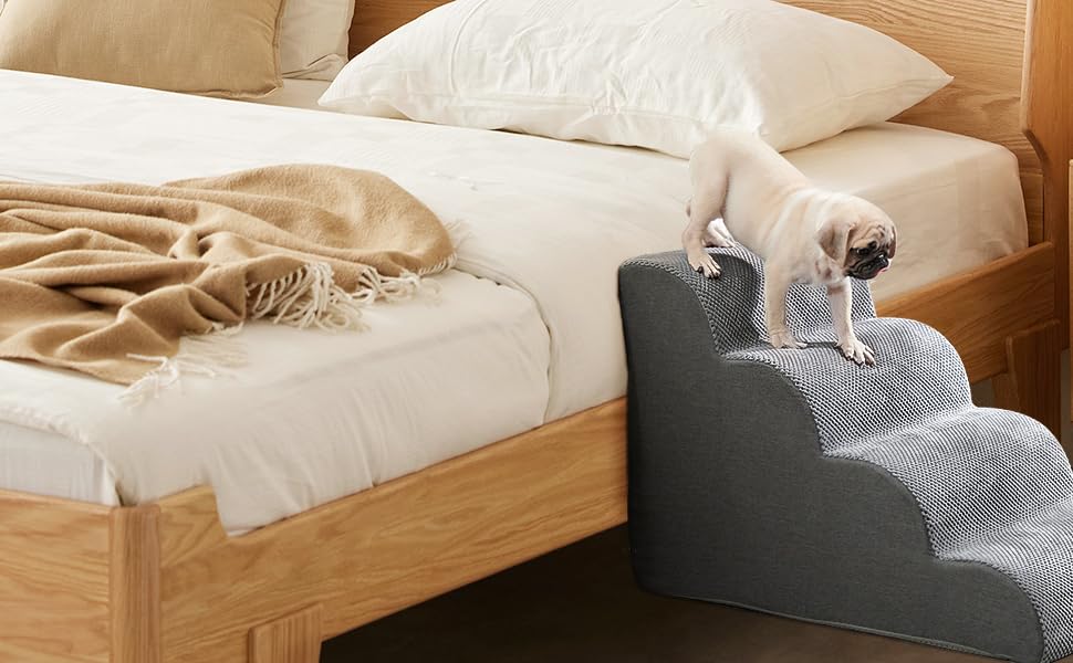 Сходинки для собак 3 сходинки, антиковзкі, сірого кольору. Підходять для маленьких собак, знімний та миючий чохол, 41 см заввишки