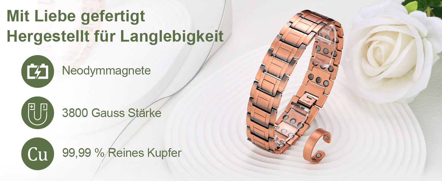 Браслет на руку чоловічий MagEnergy з міді - 3 потужні магніти, стильний дизайн, регульована довжина (набір міді)
