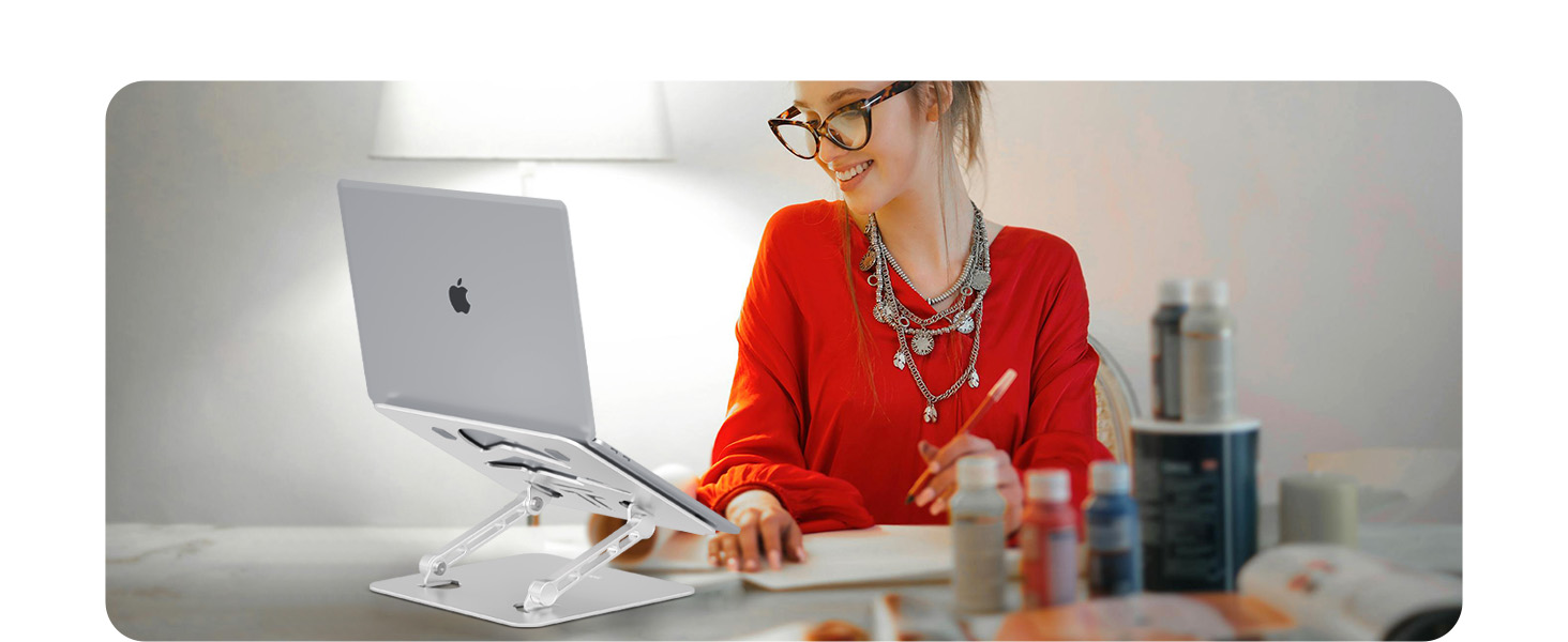 Підставка для ноутбука Ergonomic з алюмінію, регульована по висоті та складна, стабільна та з неслизьким покриттям, покращена вентиляція, сумісна з MacBook (до 15,6 дюймів), срібна