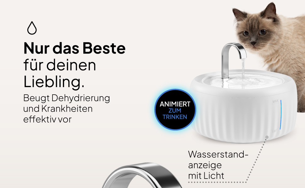 PrettyPaw фонтанчик для котів Aqua Flow Pro (білий) – тихий, BPA-free, 3л з LED та фільтром з активованого вугілля