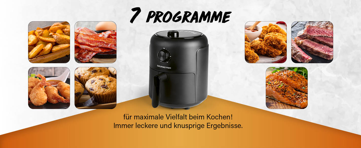 Фритюрниця повітряна GOURMETmaxx 2.3л з таймером та сенсорним екраном | 8 функцій, 7 програм | Економія енергії, майже без олії | Міні-піч 1000 Вт
