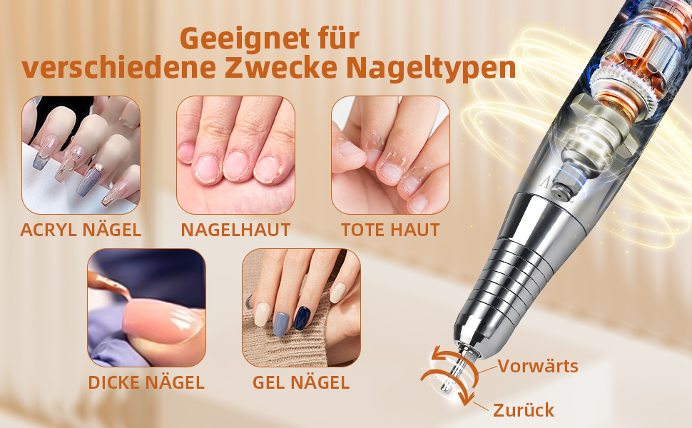 CIVPOWER Набір для манікюру та педикюру: професійний електричний фрезер для нігтів з акумулятором 4000mAh, 13 насадок