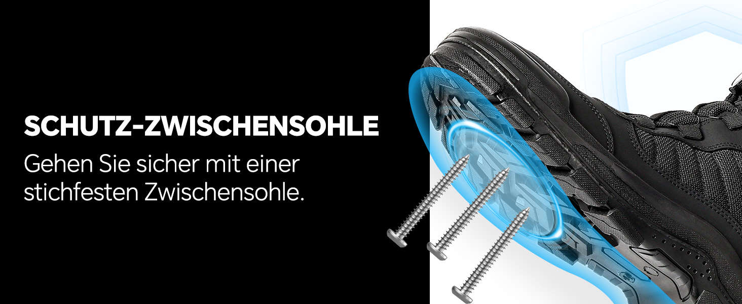 Черевики безпеки ANGRYRAM для чоловіків та жінок, легкі, чорні, з поворотним затвором, 44.5 EU, антиковзаючі, захист від проколів