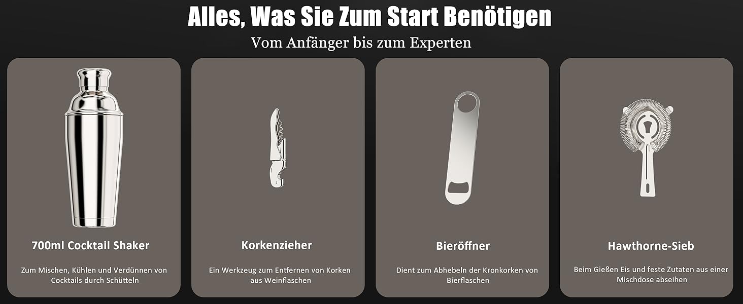 Набір для коктейлів 700 мл, 25 предметів: професійний шейкер, барменський набір з нержавіючої сталі, дерев'яна підставка для приготування напоїв
