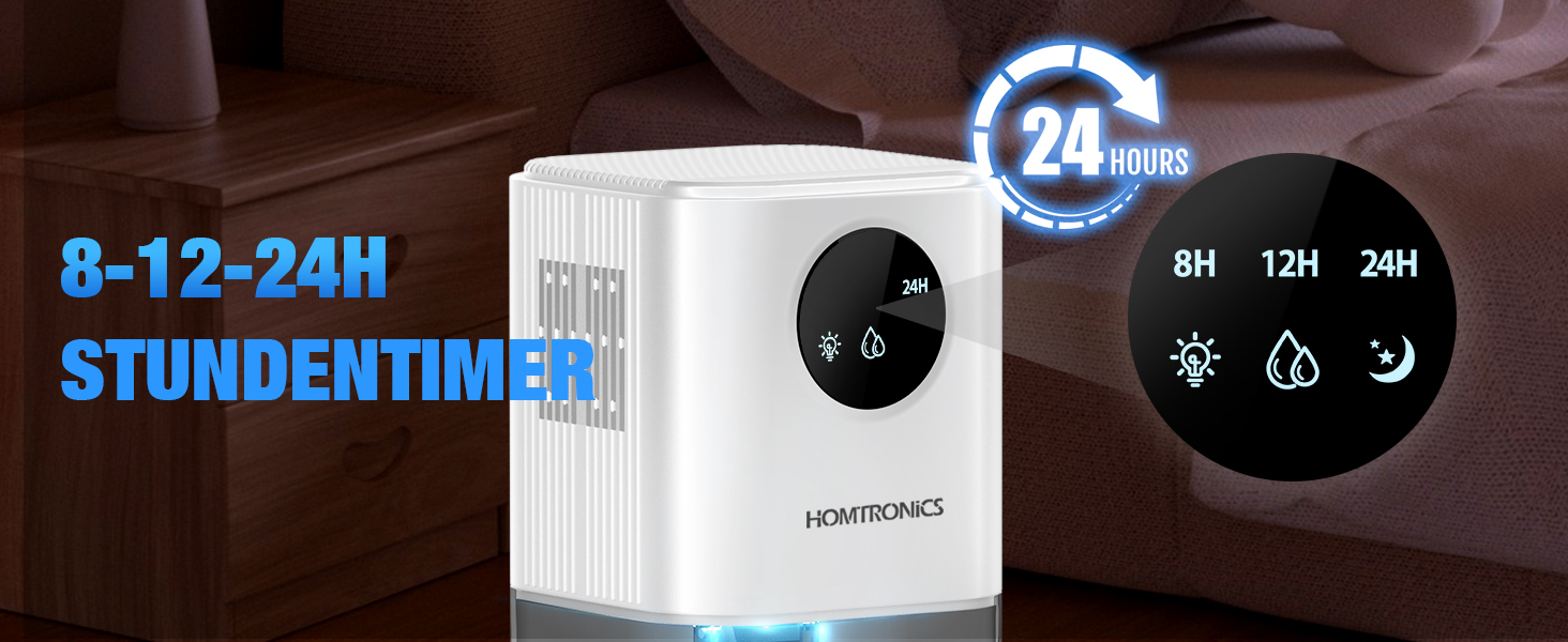 Електричний осушувач повітря Homtronics 1700 мл, портативний, тихий, з 7 кольорами підсвічування, таймер, для ванної, спальні, шафи, кухні (білий)