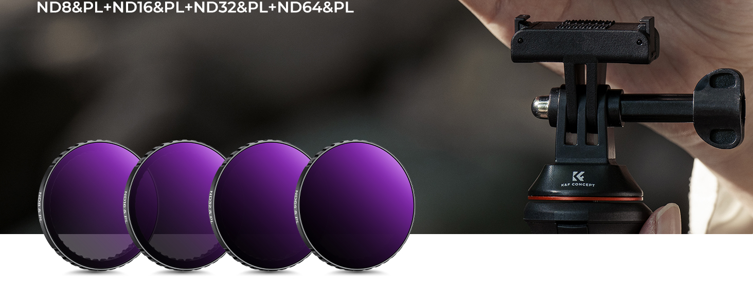 Фільтри ND/PL K&F Concept для DJI Osmo Action 4/5 PRO - набір (ND8/PL, ND16/PL, ND32/PL, ND64/PL)