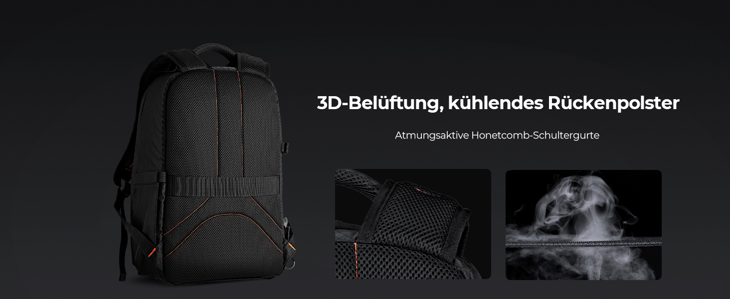 Рюкзак для фотографа K&F Concept, водонепроникний, для DSLR/SLR, об'єктивів та аксесуарів, чорний+оранжевий, 18L