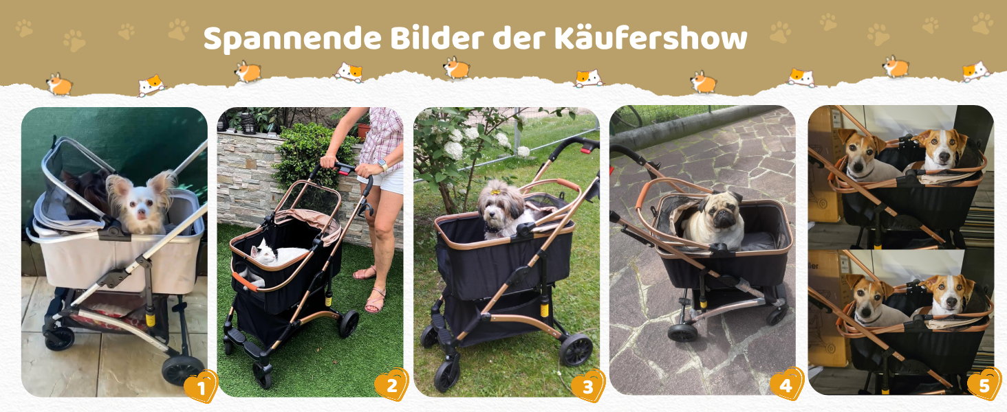 Візок для собак Mamizо 3-в-1: візок, переноска, сумка. До 20 кг, поворотні колеса, кошик, тримач для напоїв, для собак та котів (сріблястий, чорний)