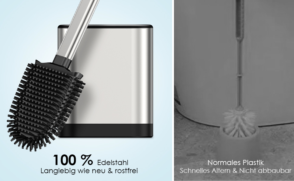 Силіконова щітка для унітазу Klobürste з нержавіючої сталі та контейнером, гнучка щітка для унітазу, настінний монтаж без свердління, срібна