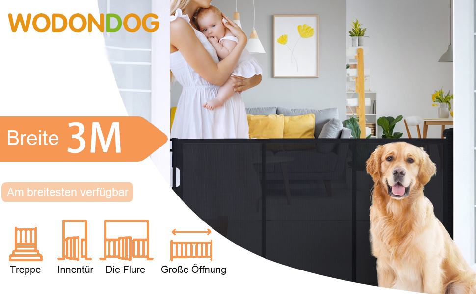 Adjustable Baby Gate with Lock - Expandable Pet Barrier, 150cm Width, 83cm Height, 300cm Total Length (White)