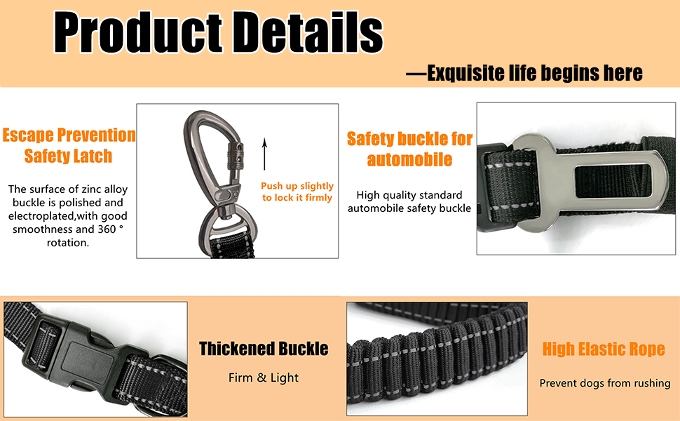 Поводок для собак YankMooM 6-в-1: багатофункціональний, регульований, з надійним амортизатором. Підходить для бігу, прогулянок, тренувань, поїздок в авто з собаками середніх та великих порід. Включає автомобільний ремінь безпеки (1,5 - 2,4 м)