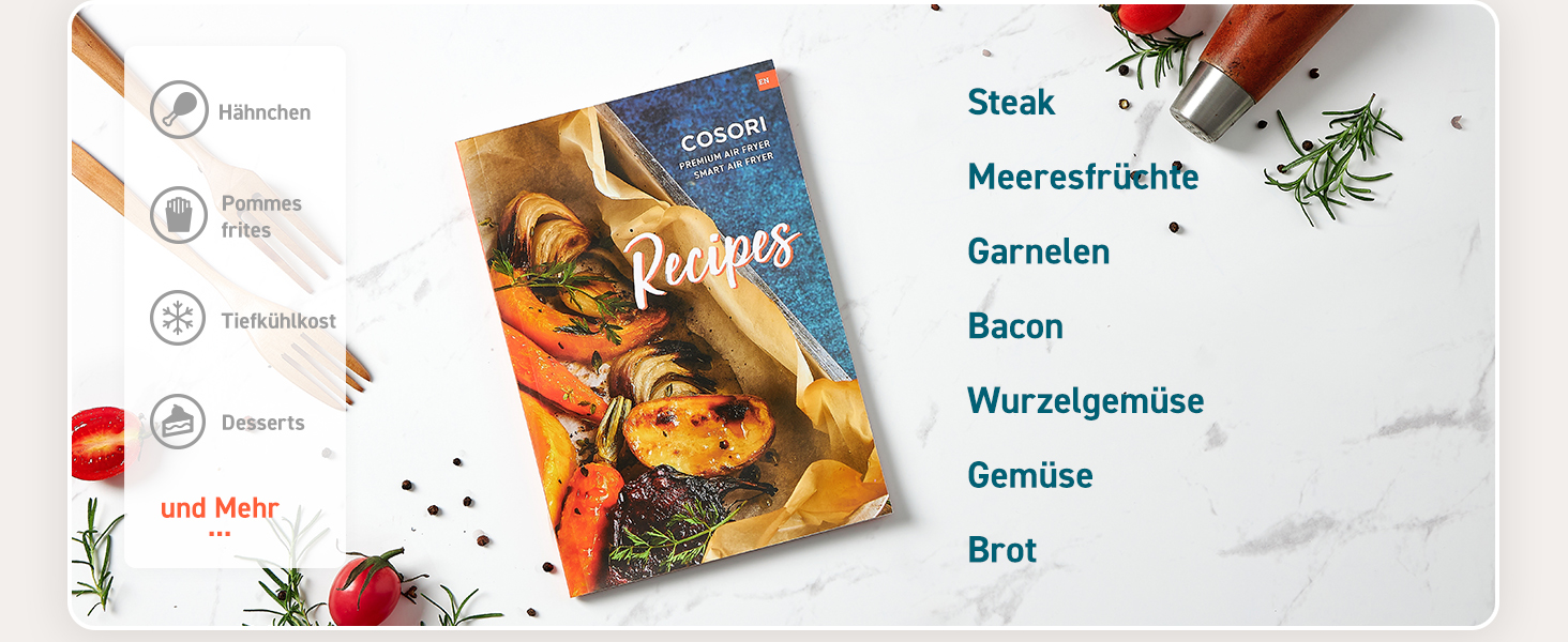 Фритюрниця без олії COSORI CP158-AF, Біла, 11 функцій, Економія енергії 55%, 100 рецептів, Shake Reminder, Лауреат Stiftung Warentest 2024