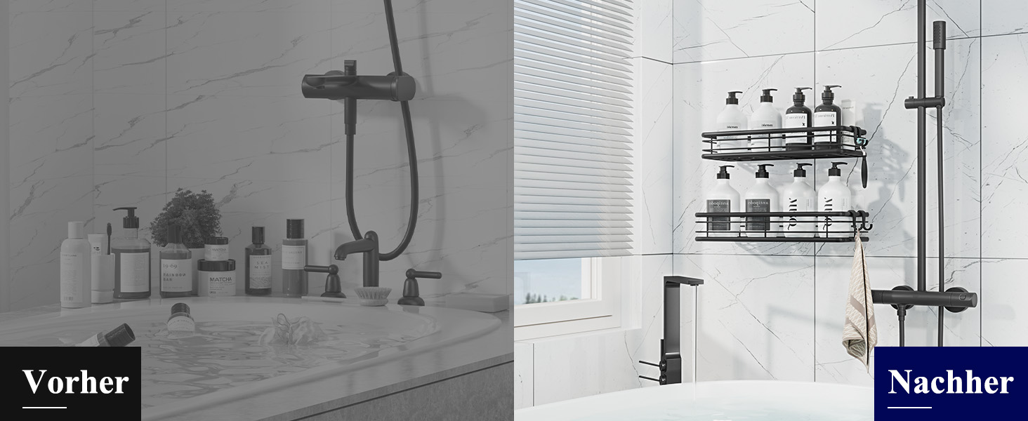 Набір душових поличок Kitsure (3 шт.) без свердління, нержавіюча сталь, чорний, великий (W 30 см)