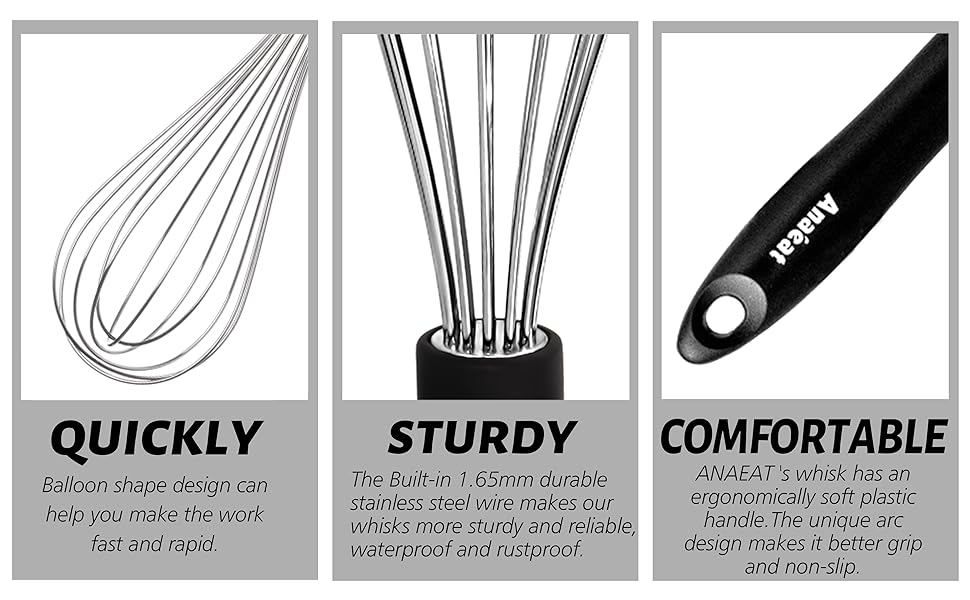 Набір міксерів для кухні Anaeat (3 шт.) з нержавіючої сталі - міксер-венчик для приготування, випікання, змішування та перемішування (3 розміри)