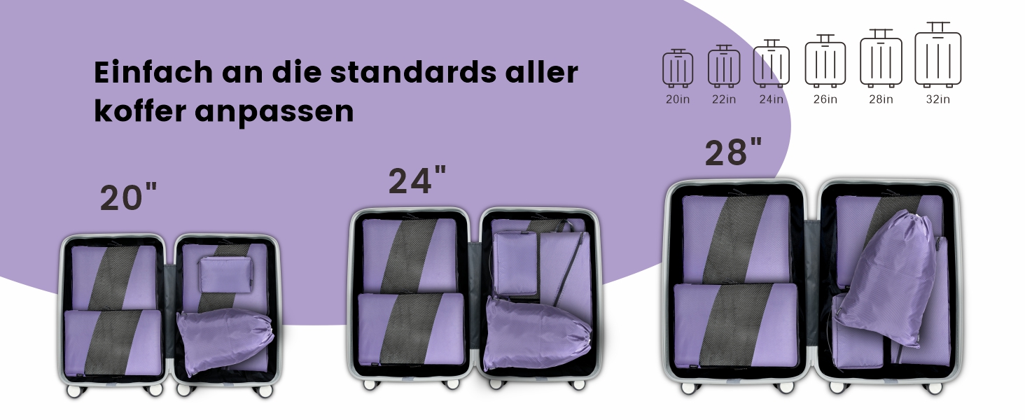 Органайзери для валізи компресійні, набір 6 шт. (Ельфенбайн, фіолетові) - Куби для пакування, компресійні пакети для подорожей