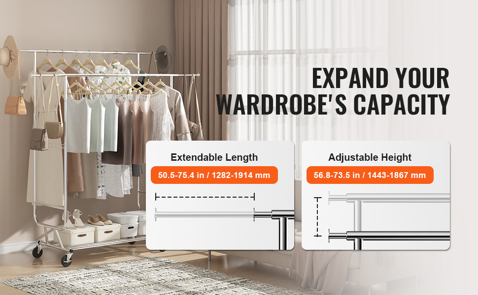 Стійка для одягу VEVOR - міцна чорна конструкція 200 x 1010 x 1510 мм для спальні, гардеробу, передпокою