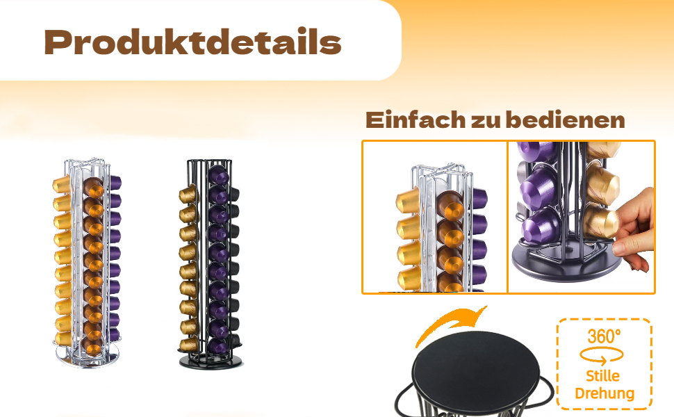 Підставка для капсул Nespresso, обертова, на 40 капсул, срібна