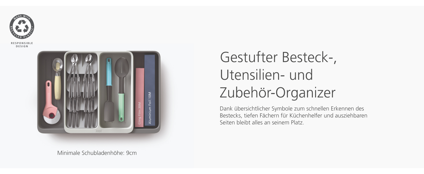 Органайзер для столових приборів Joseph Joseph DrawerStore з ніжницями, розширюваний, з переробленого пластику, компактний