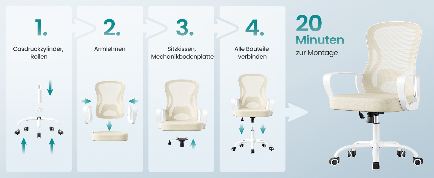Офісний стіл SONGMICS, ергономічне крісло з сіткою, з підтримкою попереку, регульована спинка та підголівник, для дому та офісу, OBN041B01 (пісочний беж)