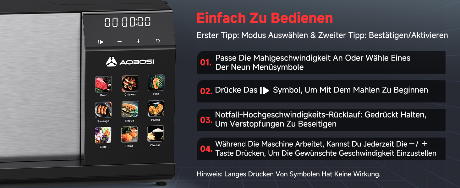 М'ясорубка електрична AAOBOSI 3000W з LED-дисплеєм, 3 швидкості, анти-затор, контейнер для зберігання, для ковбас та кібе, срібляста