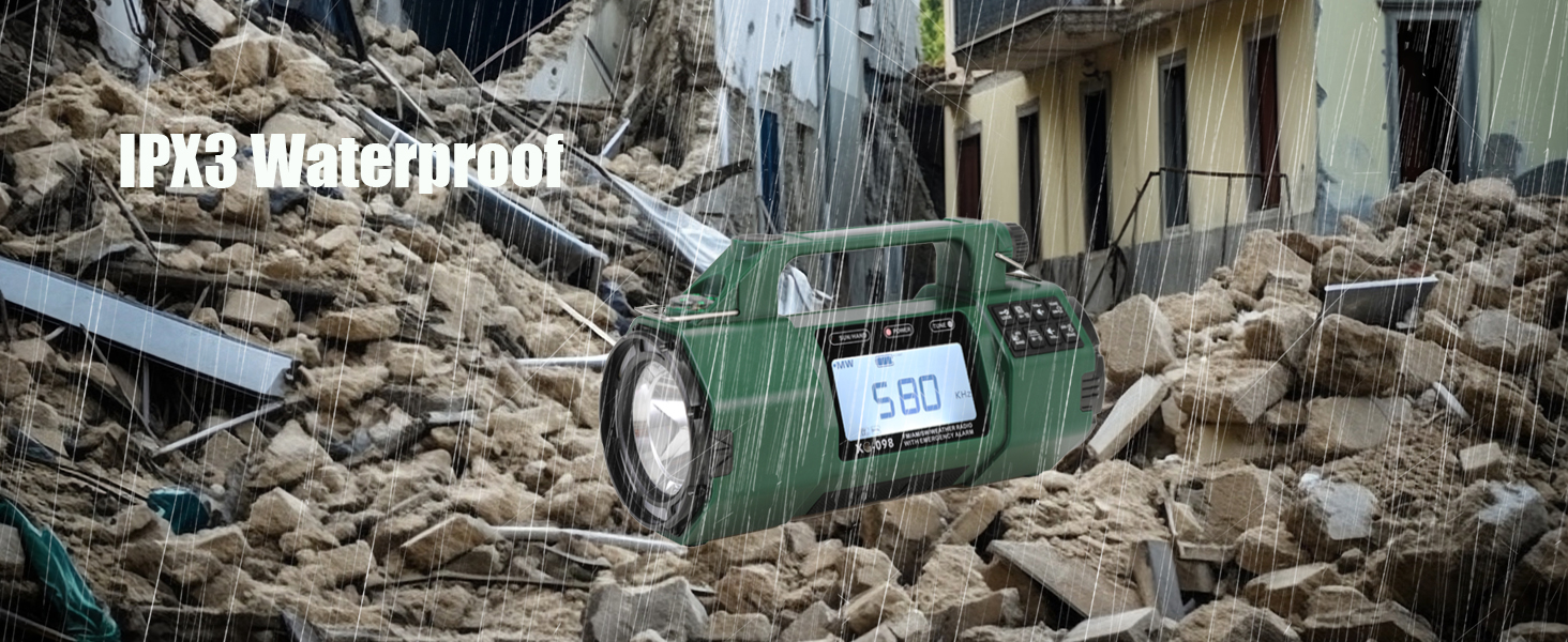 Радіоприймач аварійний з сонячною панеллю та ручним заводом, 5000mAh, AM/FM/SW/NOAA, будильник, компас, зарядний пристрій для телефону, зелений (хакі)