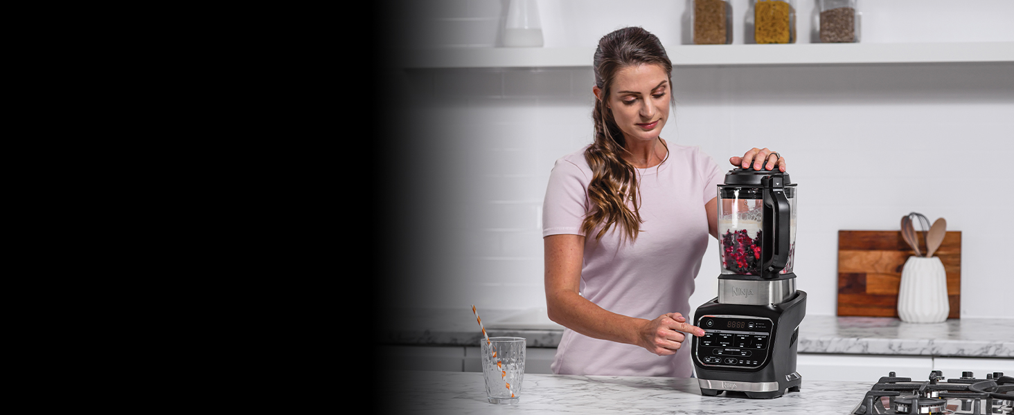 Ninja Foodi Hot & Cold Blender with Auto-iQ Programs - 1.7L Glass Jug, 1000W, Includes Masher & Cleaning Brush