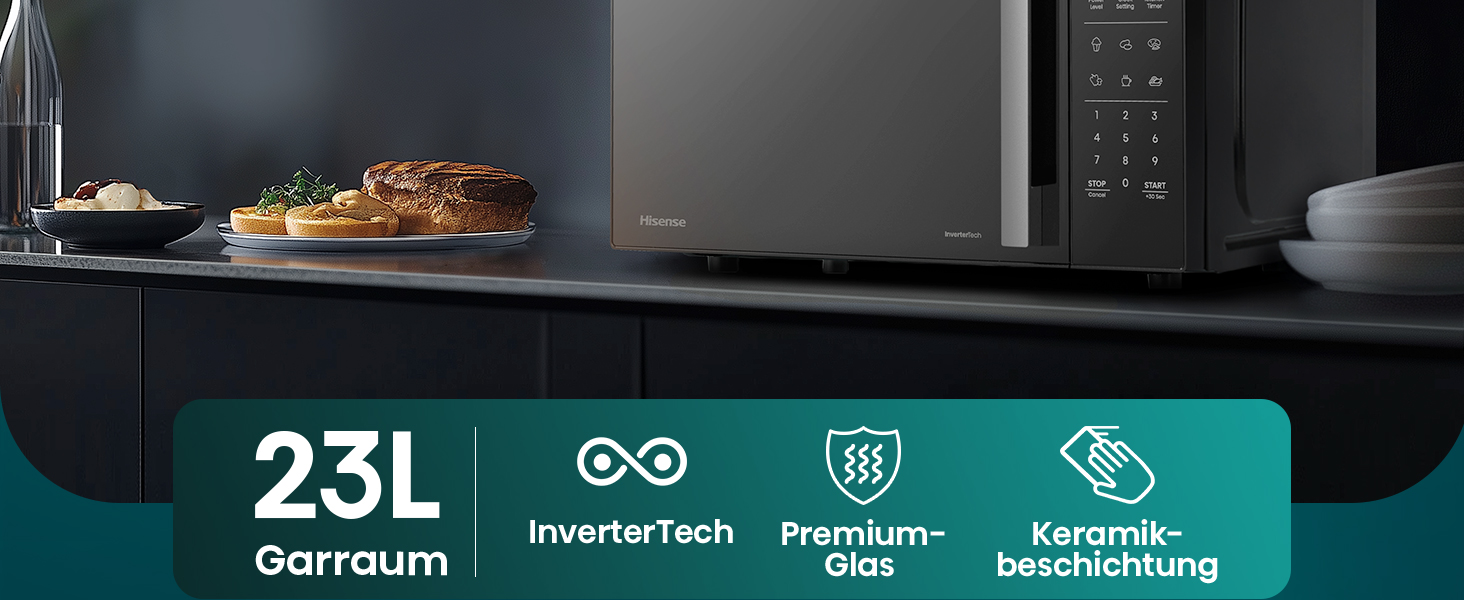 Мікрохвильова піч Hisense H20MOBS4HI 23 л з InverterTech, керамічним покриттям та цифровим керуванням