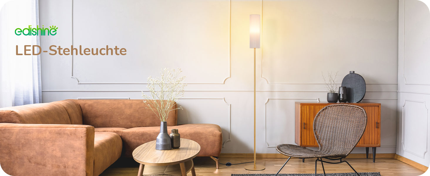 LED торшер Edishine для вітальні та спальні, 165 см, з пультом, диммування, 3 колірні температури (3000K-6000K), золото, E27