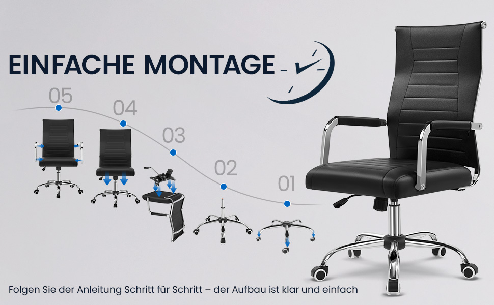 Офісний крісло Yaheetech з ергономічним дизайном, з підлокітниками, для офісу та дому, чорний, до 136 кг