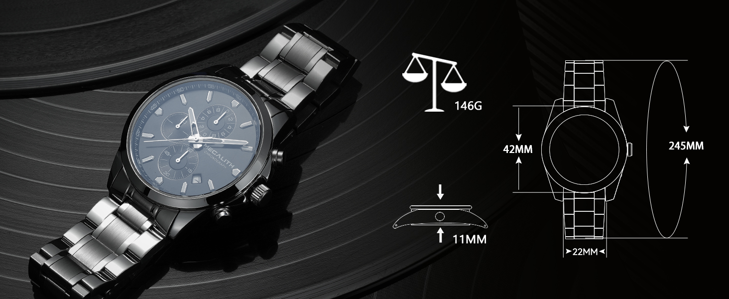 Чоловічий годинник MEGALITH з нержавіючої сталі, хронограф, водостійкий, аналоговий годинник для бізнесу, з календарем та підсвічуванням (B-silber-an)