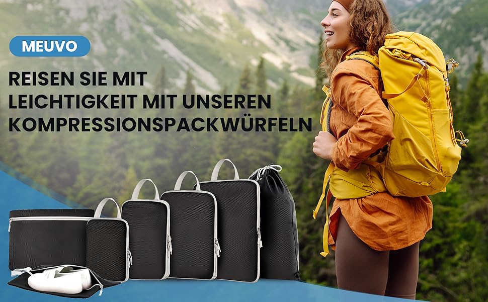 Набір кубиків-органайзерів для подорожей MEUVO - 7 шт. Компресійні сумки для валізи/рюкзака, чорні