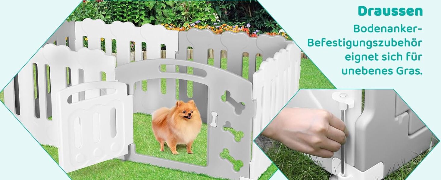 Летворешітка для цуценят Mamizо 60 см, 5+1 панелей, сіра та біла. З торцем та кріпленнями для підлоги. Ідеально для квартири.