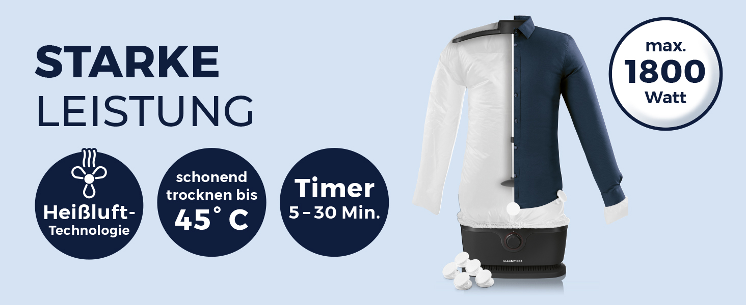 CLEANmaxx автоматичний випрямляч сорочок PRO з насадкою для штанів | Замінює праску, відпарювач, steamer | Пристрій для прасування з манекеном для сорочок, блузок та штанів | Інноваційний та ефективний Pro з насадкою для штанів, чорний