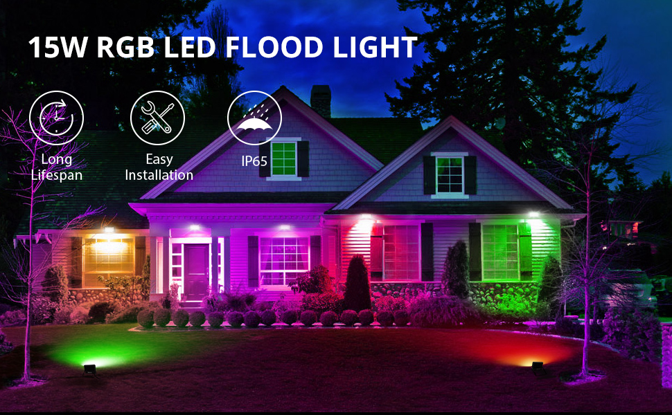 LED прожектор Lepro 50 Вт RGB з RF-пультом, набір 2 шт, водонепроникний IP65, з функцією пам’яті, диміруванням, кольорова зовнішня лампа для саду, вечірок, готелів