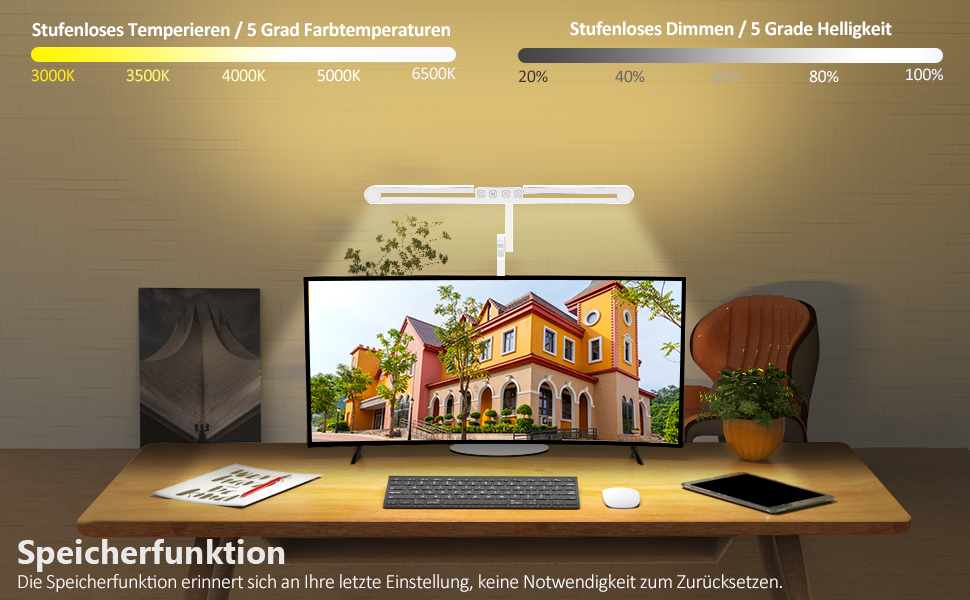 LED лампа настільна 72 см з регулюванням яскравості, денне світло, поворотна, для офісу та дому, автоматична лампа для роботи та малювання, білий колір