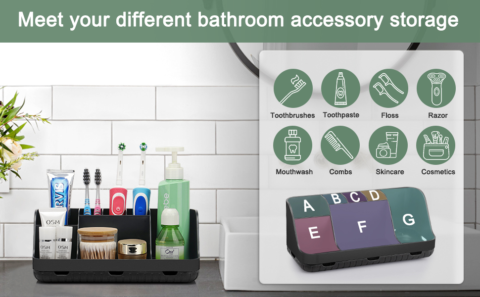 Тримач для зубних щіток у ванну кімнату: органайзер для електричних щіток та пасти, 7 відділень, дерев'яний, для сім'ї