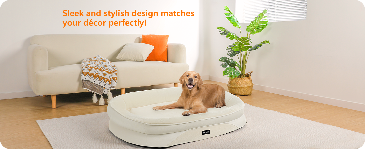 Ортопедичне ліжко для собак, ліжко-софа для собак з валиком для шиї, антиковзаюча підставка, знімне та пральне, для собак середніх та великих порід, 106 x 79 x 17 см, бежеве